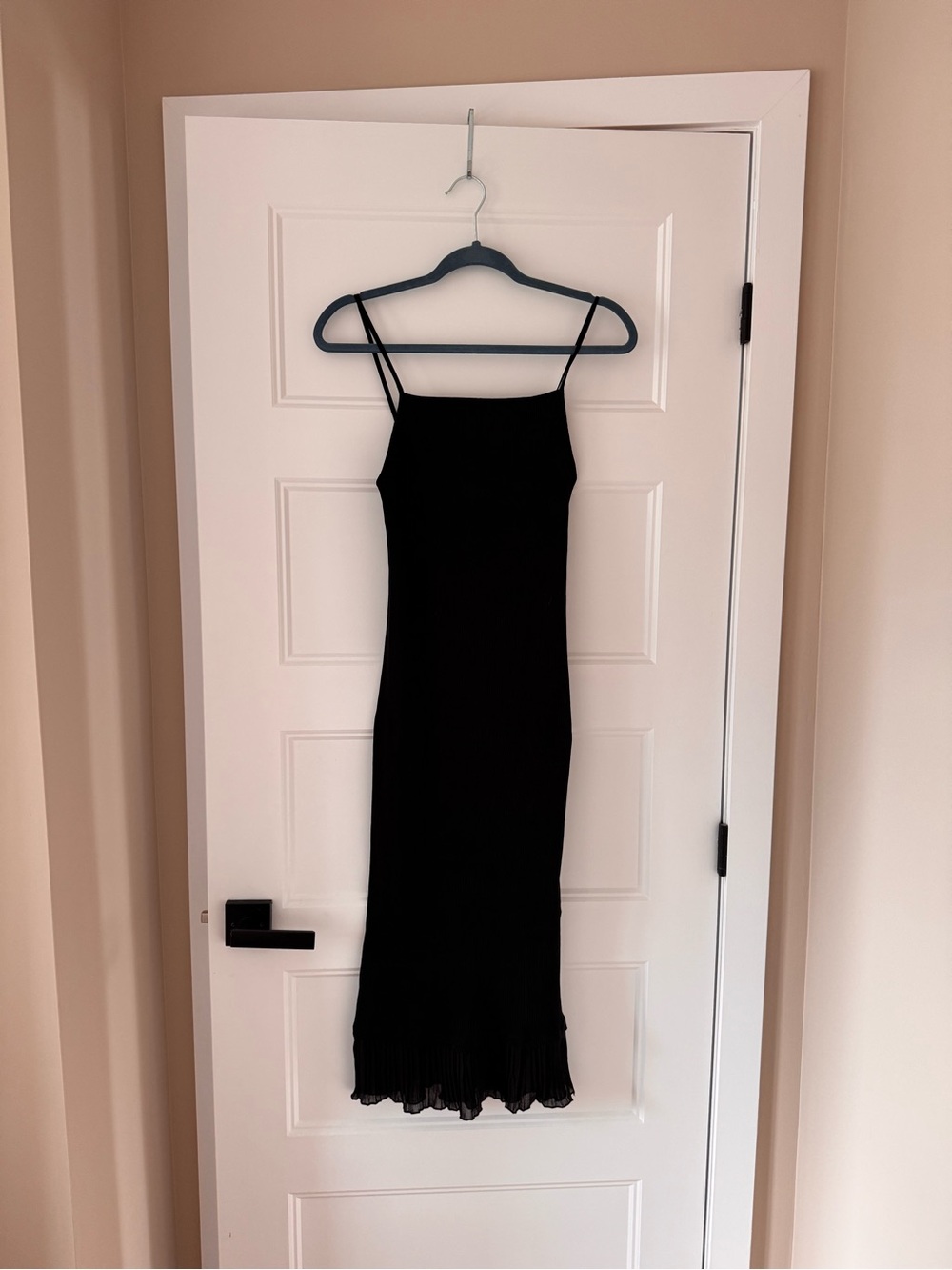 Zara Black Spaghetti-Strap Midi Dress with Pleated Hem